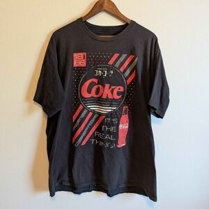 Coca-Cola Graphic T-Shirt Mens XL Black Retro It's The Real Thing Japanese Text